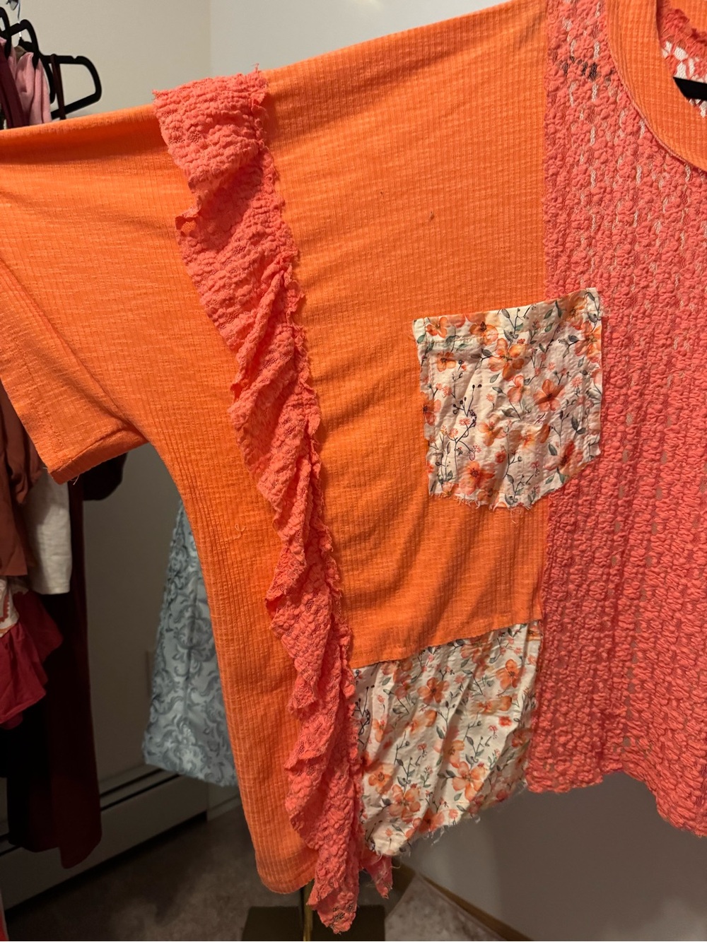 POL Orange Floral Patchwork Ruffle Tunic - Picture 6 of 7